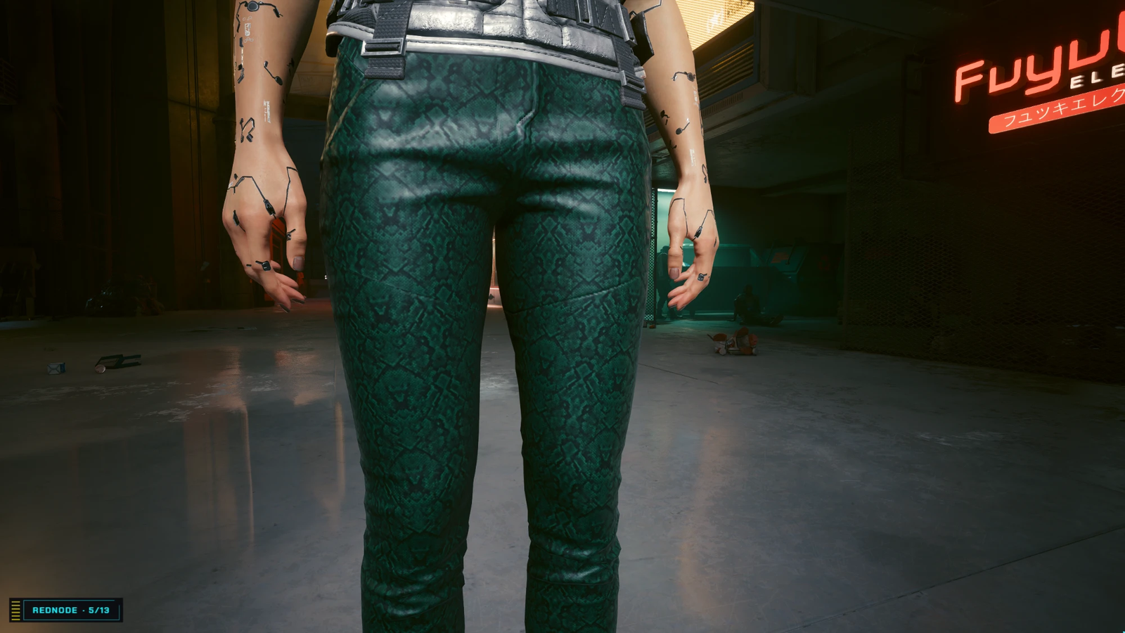 The result: snakeskin slim-fits, front